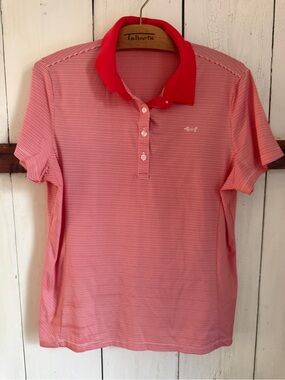 Louis Castel Red Striped Polo Shirt with Solid Collar